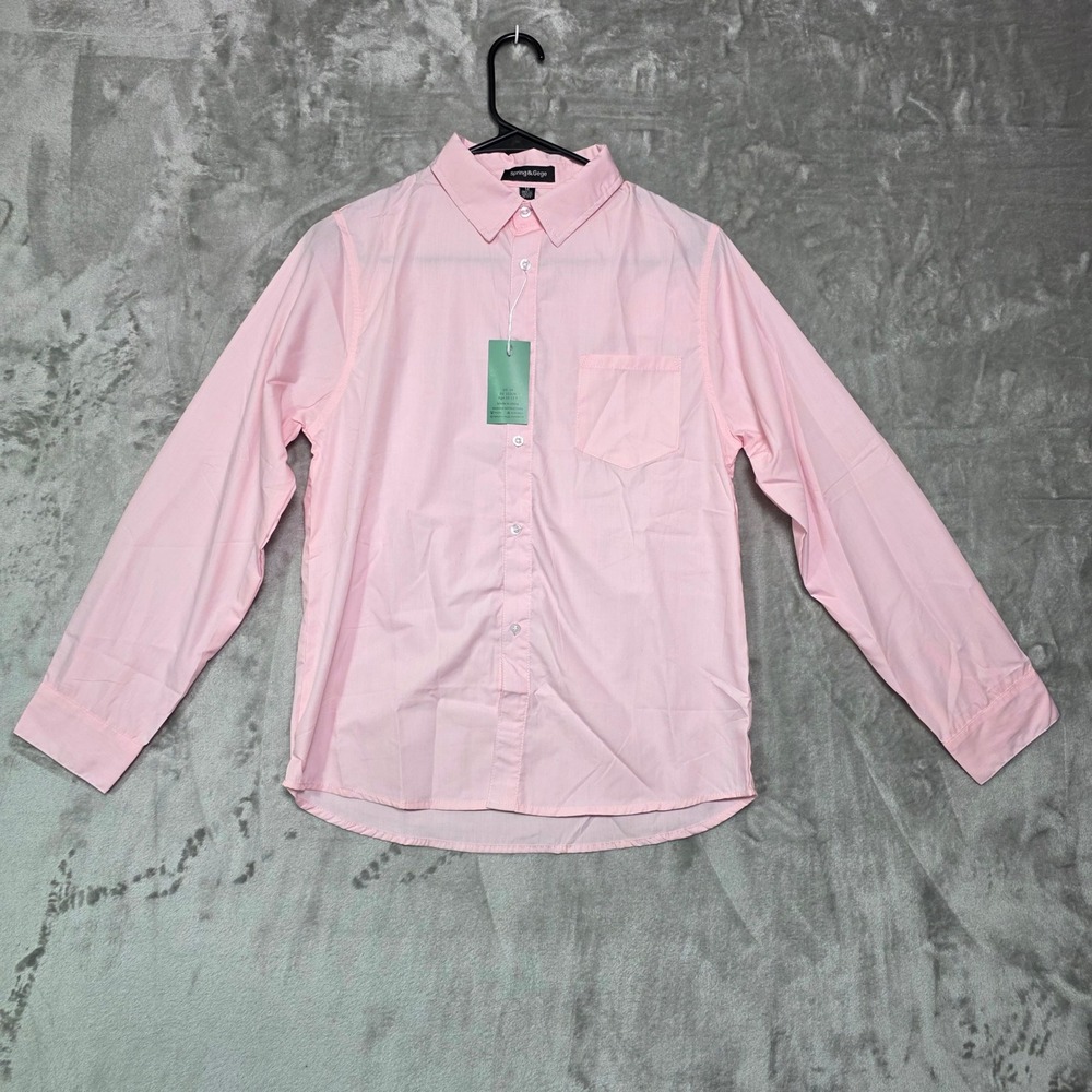 Spring & Gege Boys Pink Long Sleeve Button Down Dress Shirt Size 14 152cm NWT